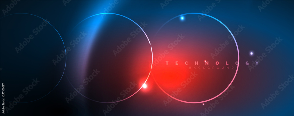 Trendy neon blue abstract design with waves and circles. Neon light glowing effect. Abstract digital background. Trendy neon blue abstract design with waves and circles. Neon light glowing effect. Abstract digital background.