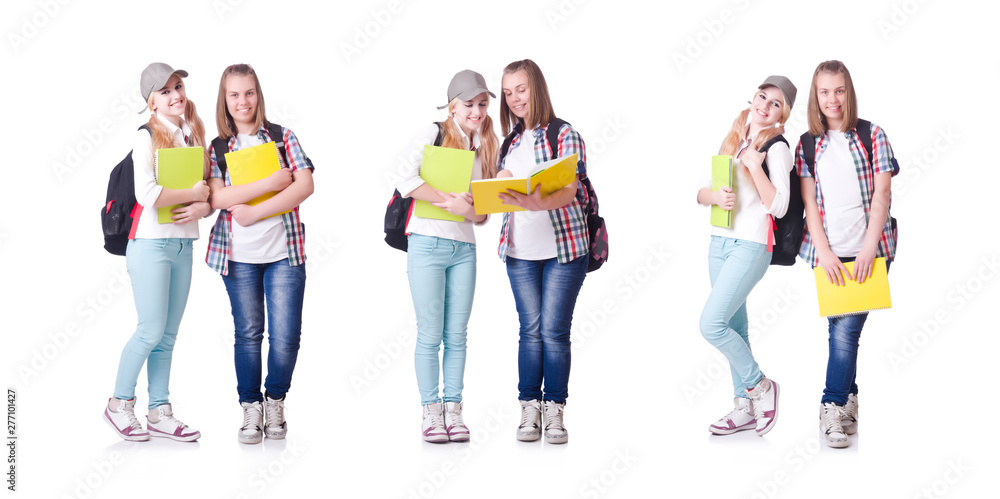 Pair of young students on white Pair of young students on white