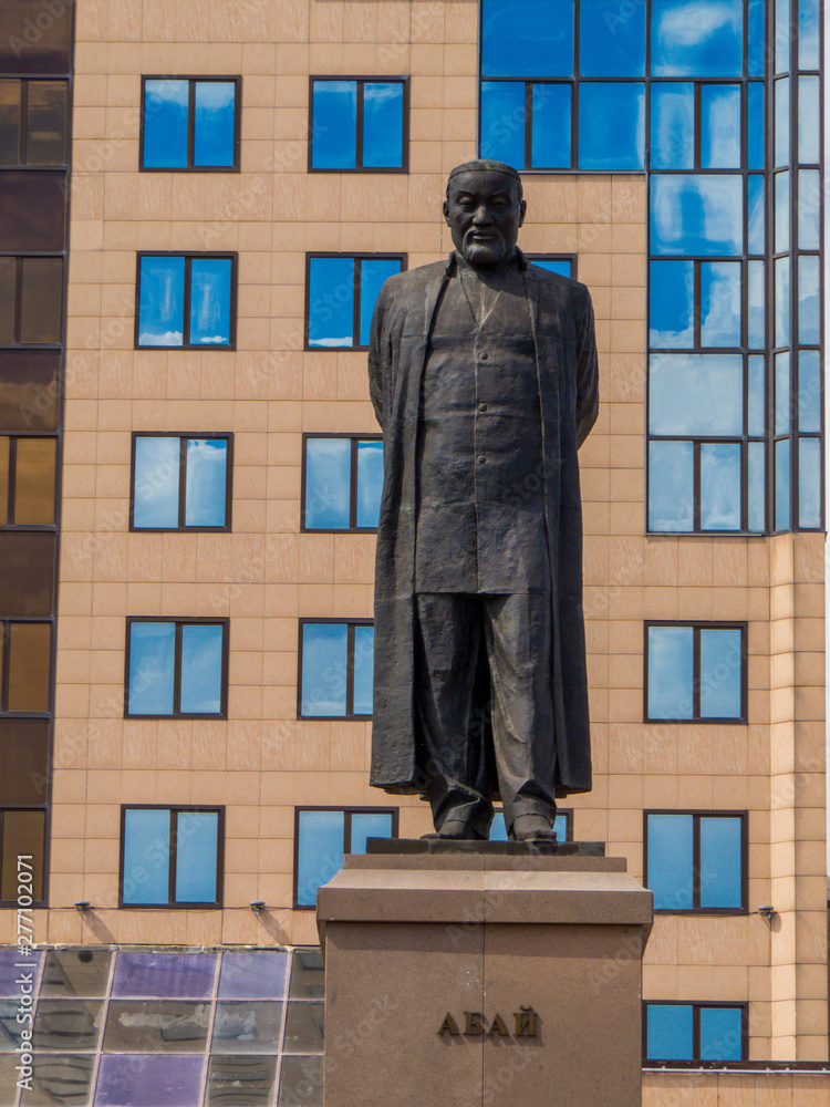 Monument to Abai Qunanbaiuly (also spelled Abay Kunanbayev) in Nur-Sultan (Astana), Kazakhstan Monument to Abai Qunanbaiuly (also spelled Abay Kunanbayev) in Nur-Sultan (Astana), Kazakhstan
