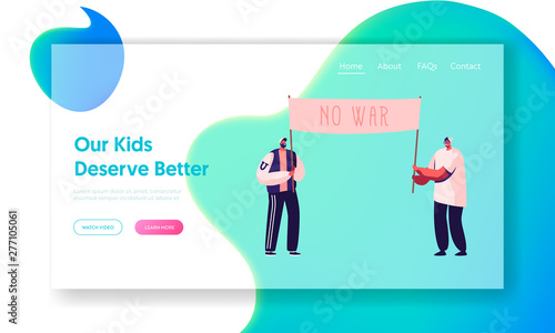 People with Placards and Signboard Protesting against War on Strike or Demonstration, Activist with Signs Protest, Riot, Picket Website Landing Page, Web Page. Cartoon Flat Vector Illustration, Banner