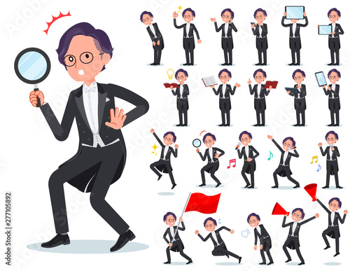 flat type tail coat Glasses men_Action