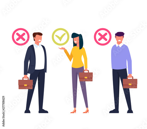 Workers candidate recruitment human resources concept. Vector flat cartoon graphic design isolated illustration