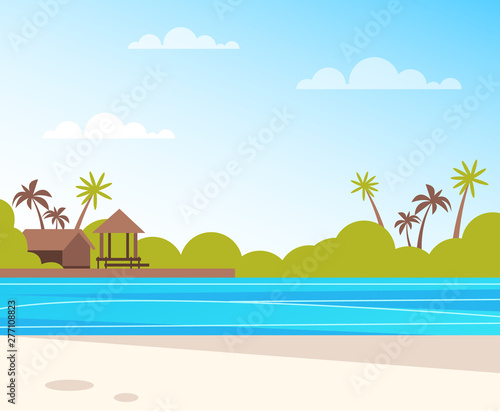 Empty Island beach. Summer time travel vacation concept. Vector flat cartoon graphic design isolated illustration