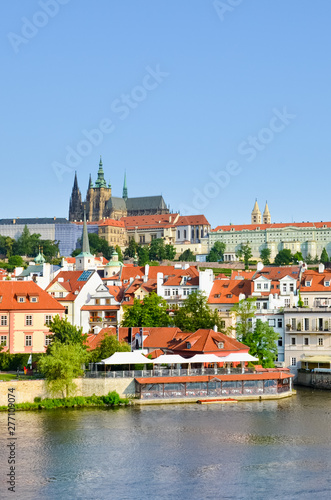 Amazing cityscape of Prague, Czech Republic with famous Prague Castle. The old town of the Czech capital is located along river Vltava. Popular tourist destination. Czechia