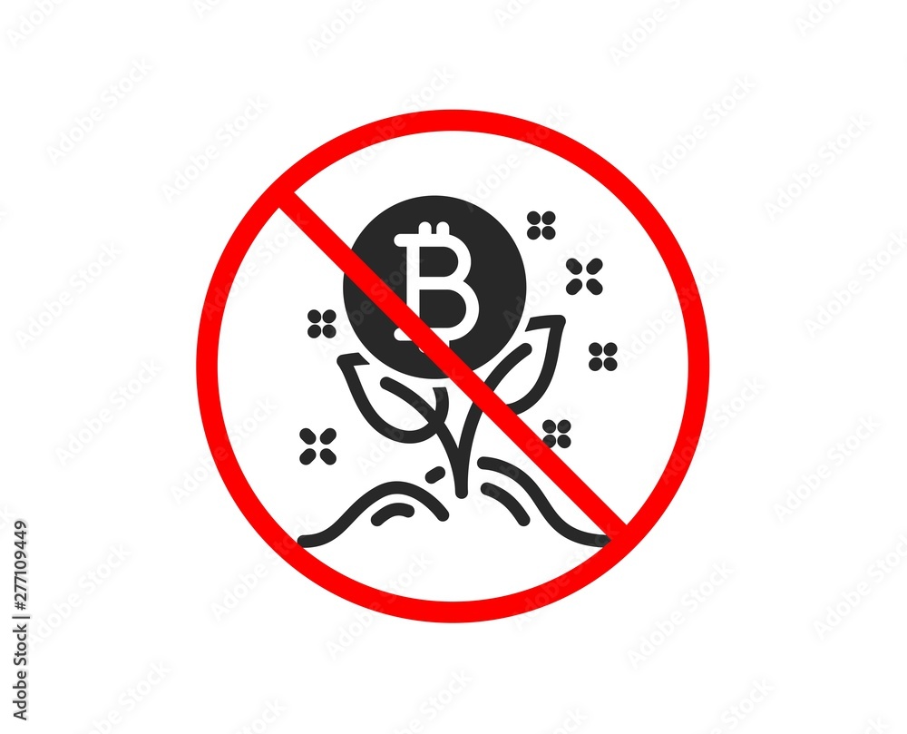 No or Stop. Bitcoin icon. Cryptocurrency startup sign. Crypto leaf symbol. Prohibited ban stop symbol. No bitcoin project icon. Vector No or Stop. Bitcoin icon. Cryptocurrency startup sign. Crypto leaf symbol. Prohibited ban stop symbol. No bitcoin project icon. Vector