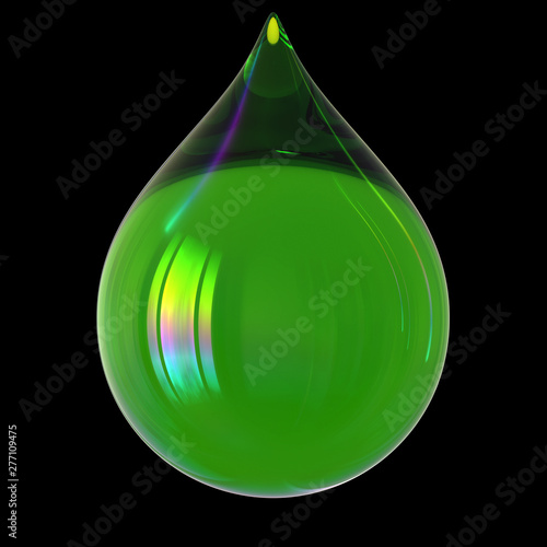 3d illustration of green drop oil droplet glossy. Liquid poison photo