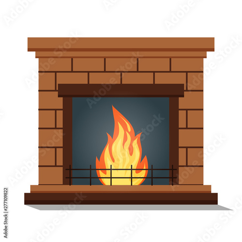 Fireplace icon isolated. Comfortable cozy warm fireplace flame bright winter Christmas decoration interior.