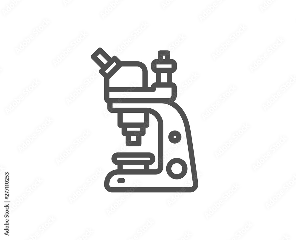 Microscope line icon. Chemistry lab sign. Analysis symbol. Quality design element. Linear style microscope icon. Editable stroke. Vector Microscope line icon. Chemistry lab sign. Analysis symbol. Quality design element. Linear style microscope icon. Editable stroke. Vector