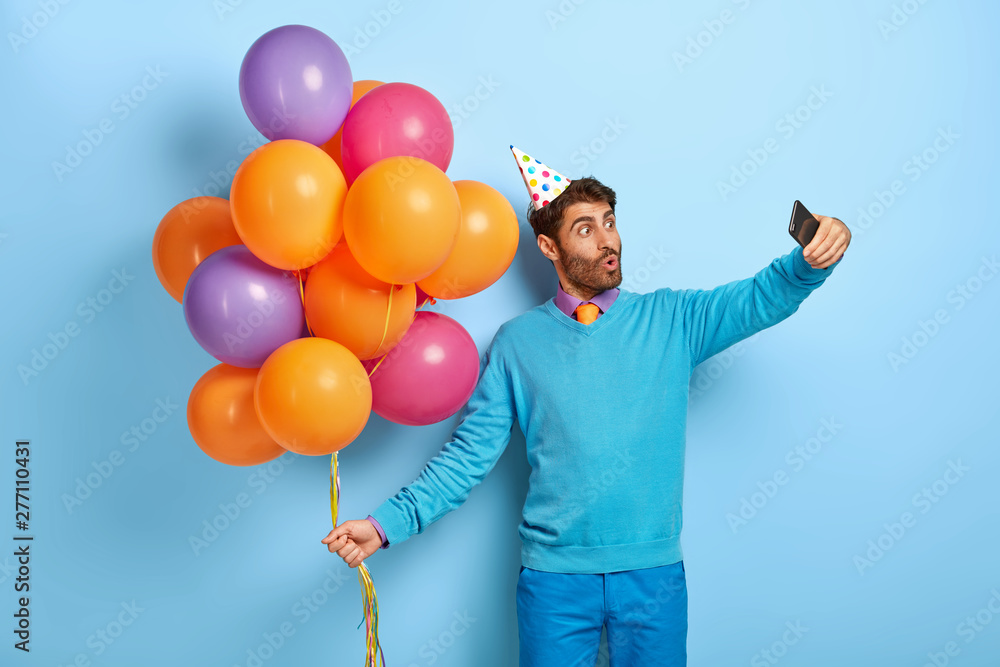 Cheerful Beautiful young girl in sunglasses with helium balloons enjoying  birthday photoshoot dancing and smiling on pink background Cute woman posing  dancing in studio. Fashion Lifestyle Emotions Stock Photo | Adobe Stock