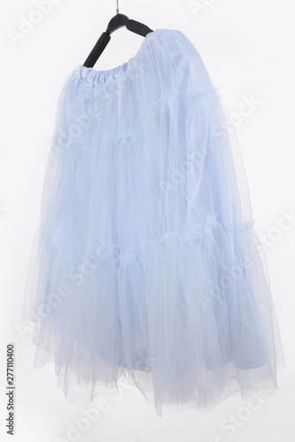 Blue skirt made of tulle on white