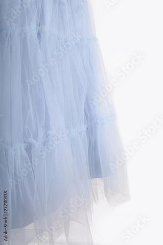Blue skirt made of tulle on white