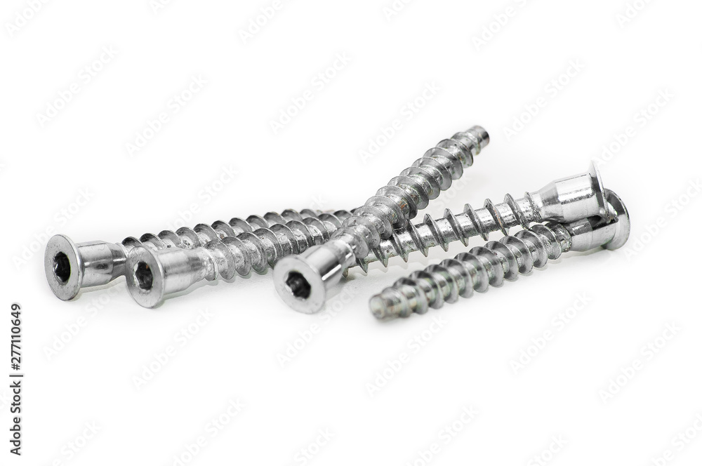 Screws still life large self tapping screws on white background. Selective focus. Screws still life large self tapping screws on white background. Selective focus.