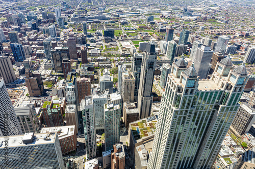 Chicago city skyscrapers aerial view. Skydeck observation