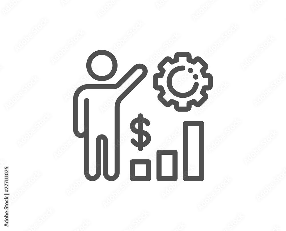 Employees wealth line icon. Work results sign. Money chart symbol. Quality design element. Linear style employees wealth icon. Editable stroke. Vector Employees wealth line icon. Work results sign. Money chart symbol. Quality design element. Linear style employees wealth icon. Editable stroke. Vector