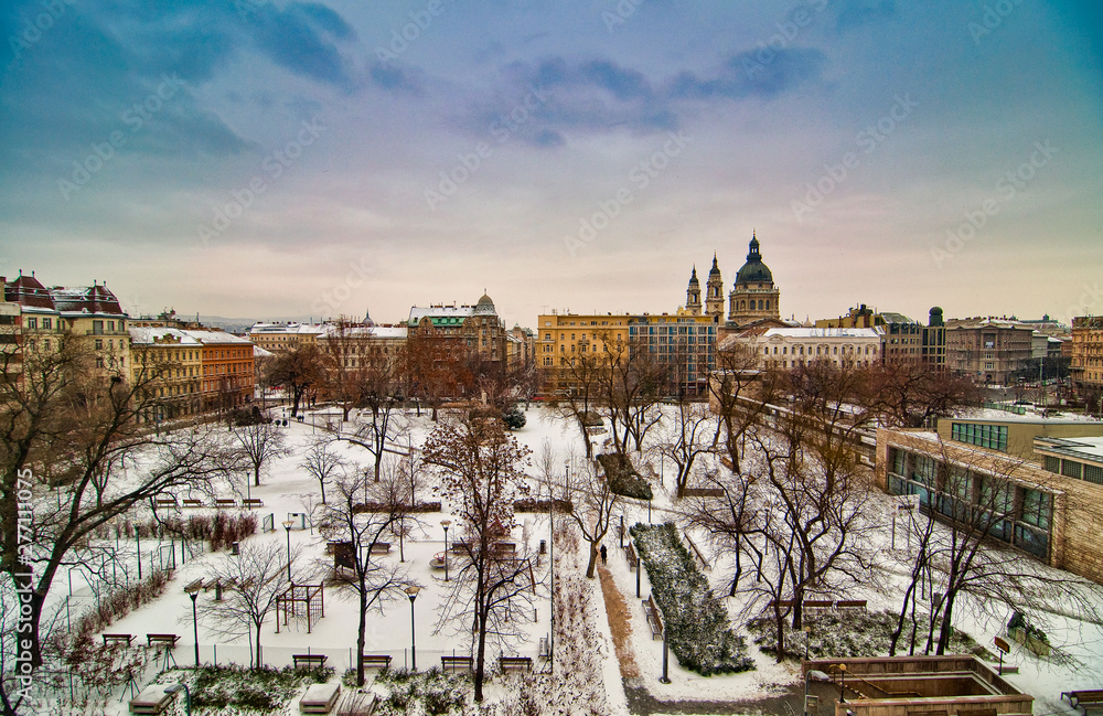 Park Erszebet in Budapest, Hungary in winter