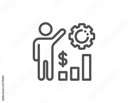 Employees wealth line icon. Work results sign. Money chart symbol. Quality design element. Linear style employees wealth icon. Editable stroke. Vector