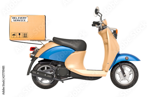 Delivery scooter with parcel, delivery service concept. 3D rendering photo