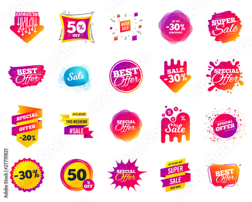 Sale banner. Special offer template tags. Cyber monday sale discount. Black friday shopping icons. Best ultimate offer badge. Super shopping discount icons. Mega banners set vector