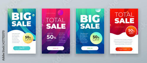 Set of dynamic modern fluid sale banner for social media stories, web page, mobile phone. Sale banner template design special offer set. Eps10 vector.