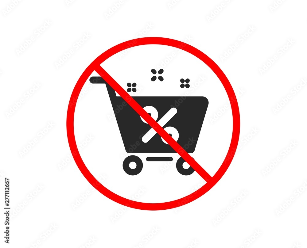 No or Stop. Loan shopping cart icon. Discount percent sign. Credit percentage symbol. Prohibited ban stop symbol. No loan percent icon. Vector No or Stop. Loan shopping cart icon. Discount percent sign. Credit percentage symbol. Prohibited ban stop symbol. No loan percent icon. Vector