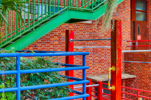 Vivid colors of a playground gym and stairs