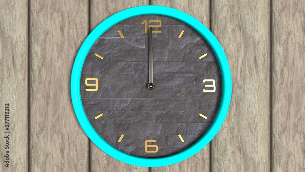 custom made wallpaper toronto digital3d illustration of round shape clock on the wooden wall. 