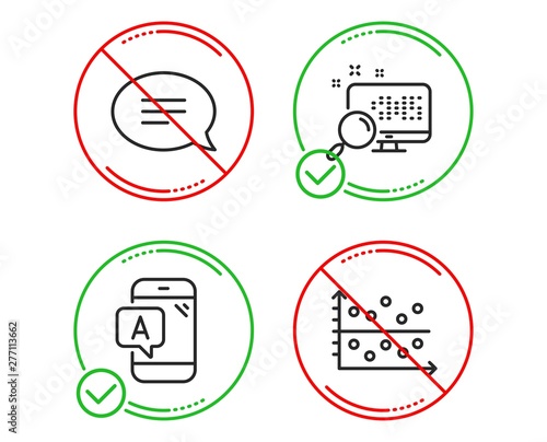 Do or Stop. Ab testing, Chat and Search icons simple set. Dot plot sign. Phone test, Speech bubble, Find file. Presentation graph. Line ab testing do icon. Prohibited ban stop. Good or bad. Vector