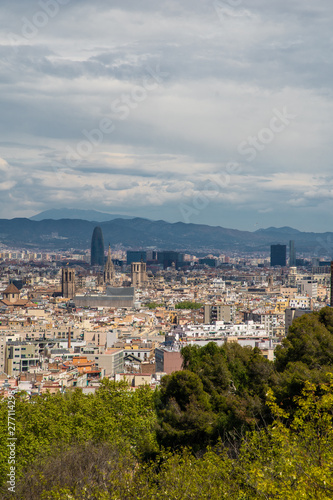 Fototapeta Naklejka Na Ścianę i Meble -  Barcelona, Spain - April, 2019: Panorama on Barcelona city from Montjuic castle. Catalonia. Spain.