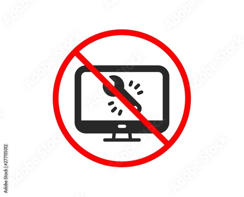 No or Stop. Spanner tool icon. Monitor or computer repair service sign. Fix instruments symbol. Prohibited ban stop symbol. No monitor repair icon. Vector