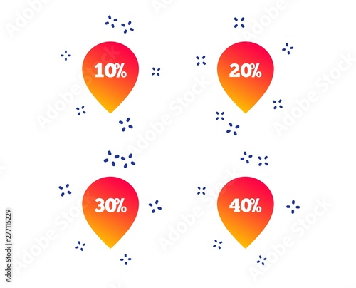 Sale pointer tag icons. Discount special offer symbols. 10   20   30  and 40  percent discount signs. Random dynamic shapes. Gradient sale icon. Vector