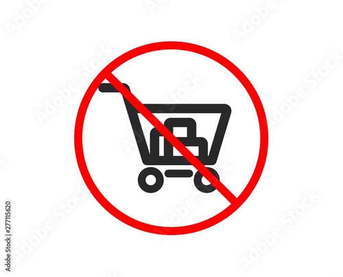 No or Stop. Shopping cart icon. Online buying sign. Supermarket basket symbol. Prohibited ban stop symbol. No internet shopping icon. Vector
