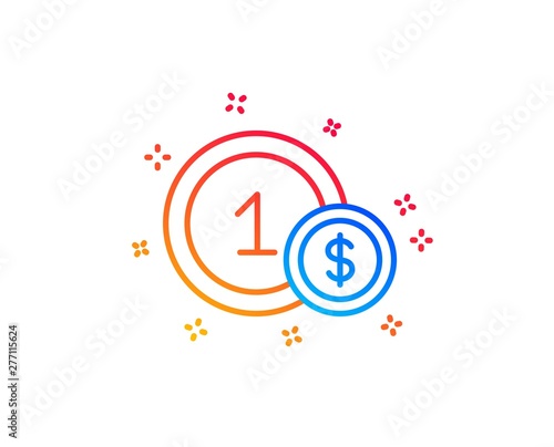 Coins line icon. Money sign. Dollar currency symbol. Cash payment method. Gradient design elements. Linear usd coins icon. Random shapes. Vector