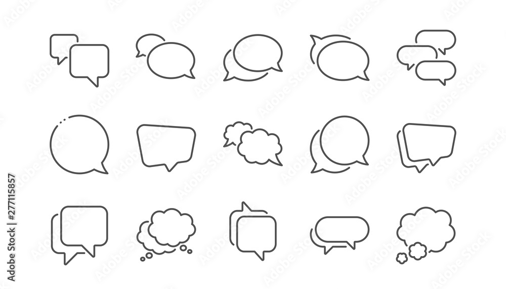 Speech bubbles line icons. Social media message, comic bubbles and chat. Think sticker, Comment speech and talk bubble icons. Linear set. Vector Speech bubbles line icons. Social media message, comic bubbles and chat. Think sticker, Comment speech and talk bubble icons. Linear set. Vector