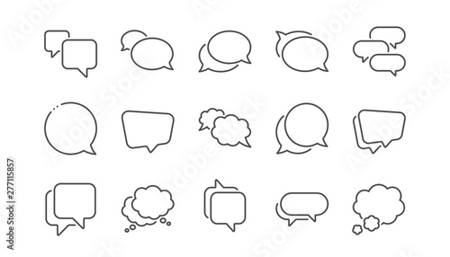 Speech bubbles line icons. Social media message, comic bubbles and chat. Think sticker, Comment speech and talk bubble icons. Linear set. Vector