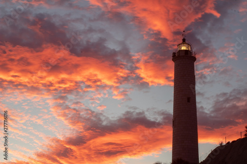Mijas, Malaga, España; May, 24, 2019; sunset at the Calaburra lighthouse, Mijas