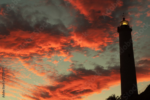 Mijas, Malaga, España; May, 24, 2019; sunset at the Calaburra lighthouse, Mijas