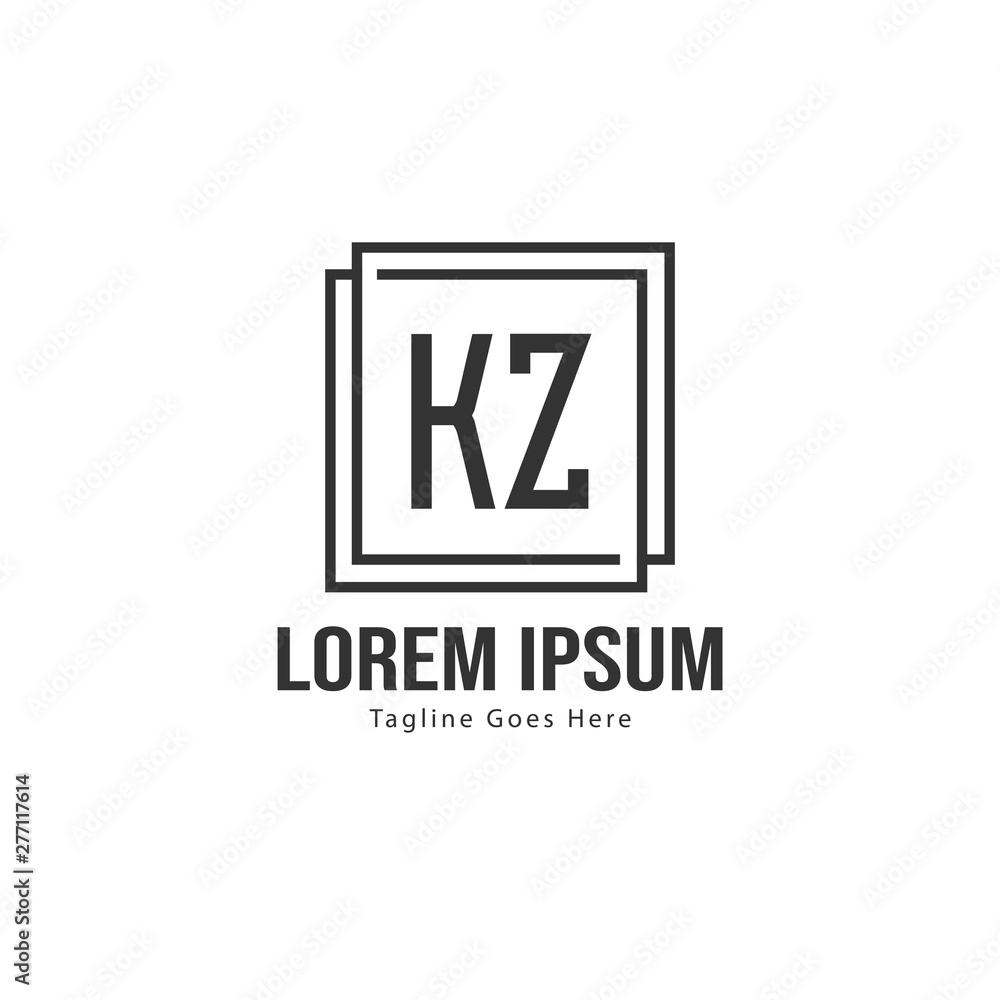 Initial KZ logo template with modern frame. Minimalist KZ letter logo vector illustration