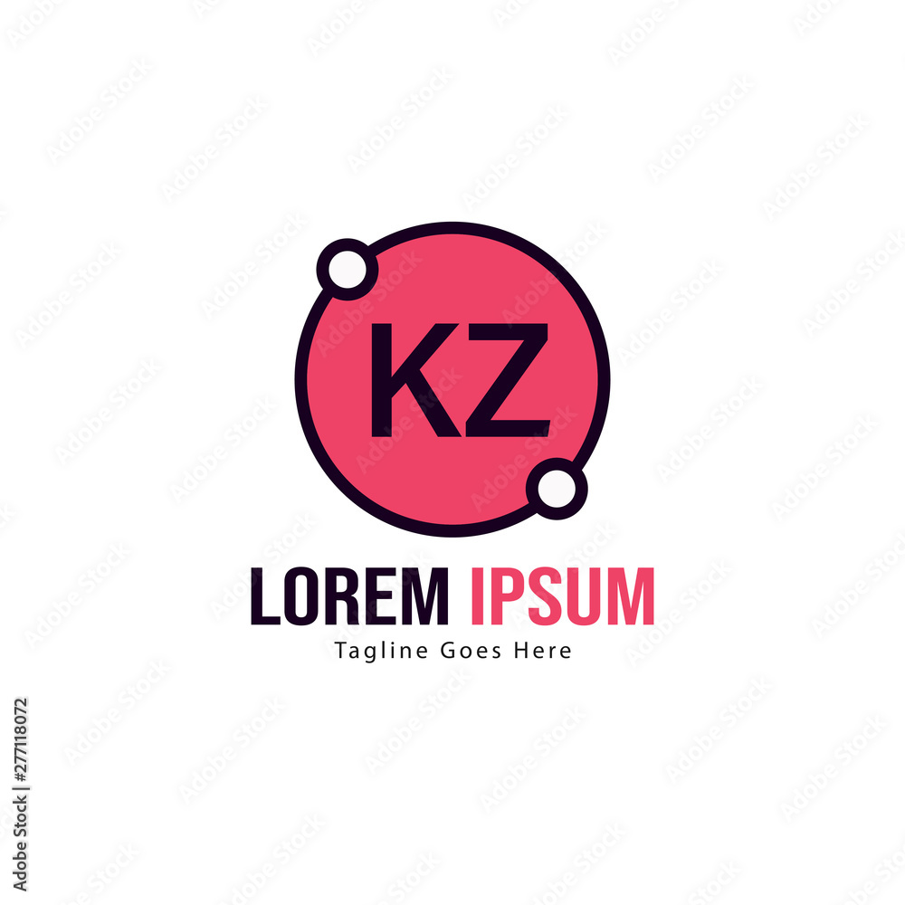 Initial KZ logo template with modern frame. Minimalist KZ letter logo vector illustration