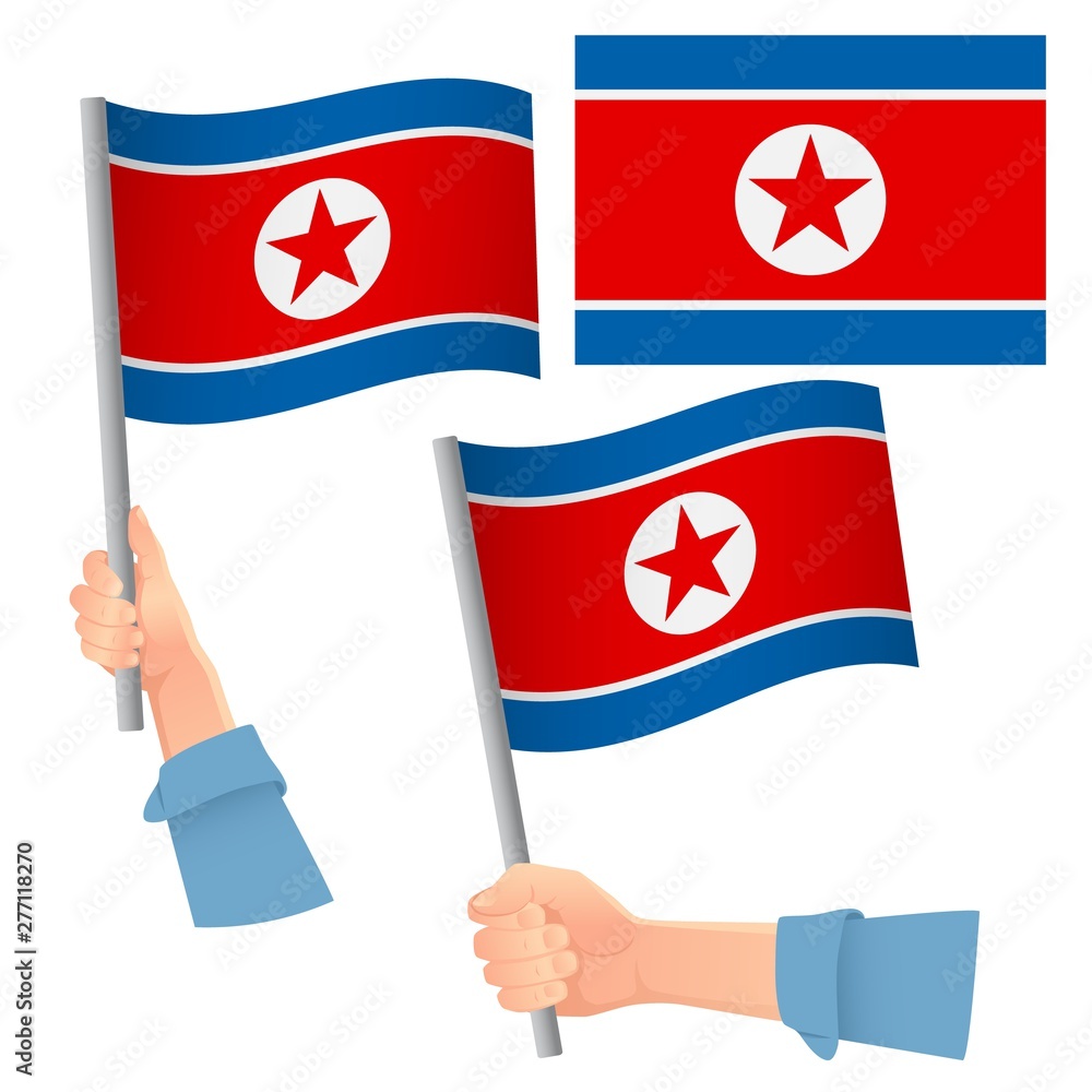 North Korea flag in hand set North Korea flag in hand set