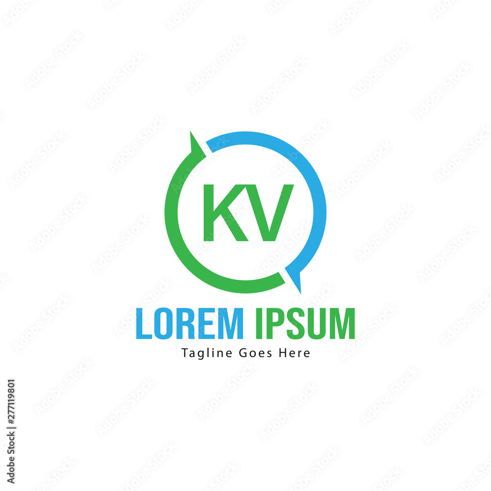 Initial KV logo template with modern frame. Minimalist KV letter logo vector illustration Initial KV logo template with modern frame. Minimalist KV letter logo vector illustration