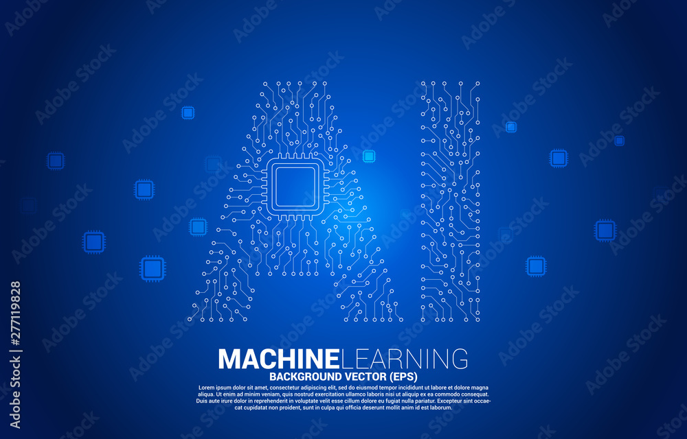 AI from circuit line graphic with CPU. concept of machine learning and Artificial Intelligence technology AI from circuit line graphic with CPU. concept of machine learning and Artificial Intelligence technology