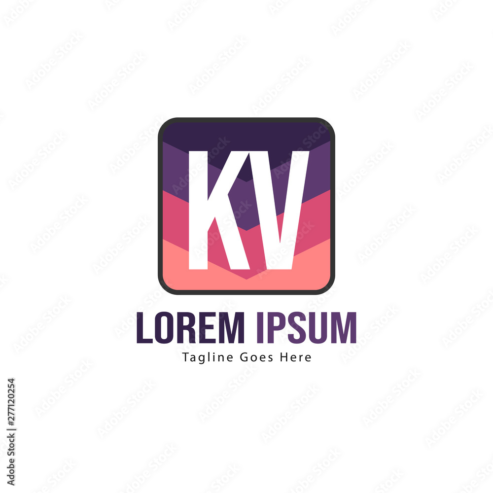 Initial KV logo template with modern frame. Minimalist KV letter logo vector illustration
