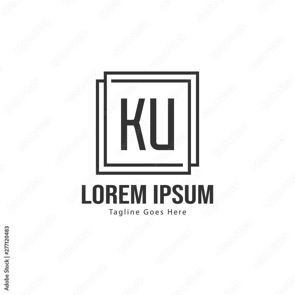 Initial KU logo template with modern frame. Minimalist KU letter logo vector illustration