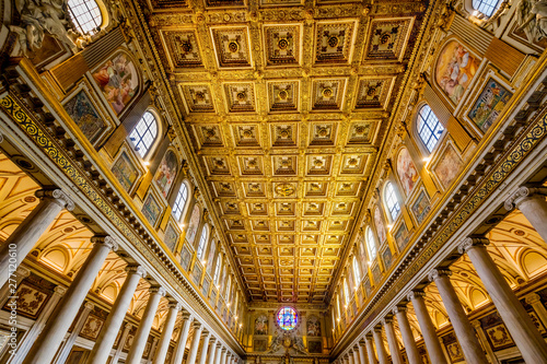 Nave Stained Glass Wide Basilica Santa Maria Maggiore Rome Italy