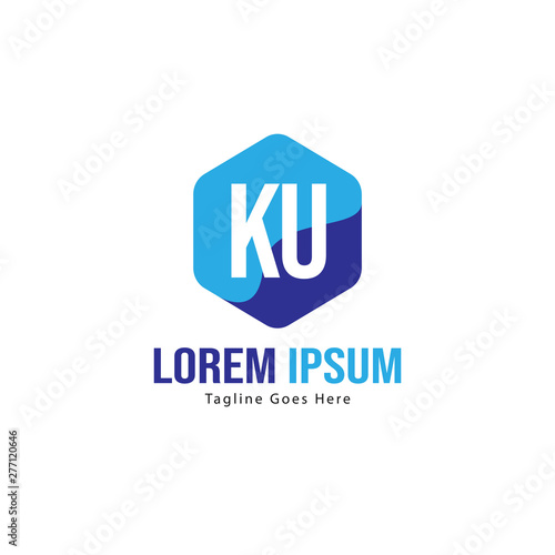 Initial KU logo template with modern frame. Minimalist KU letter logo vector illustration