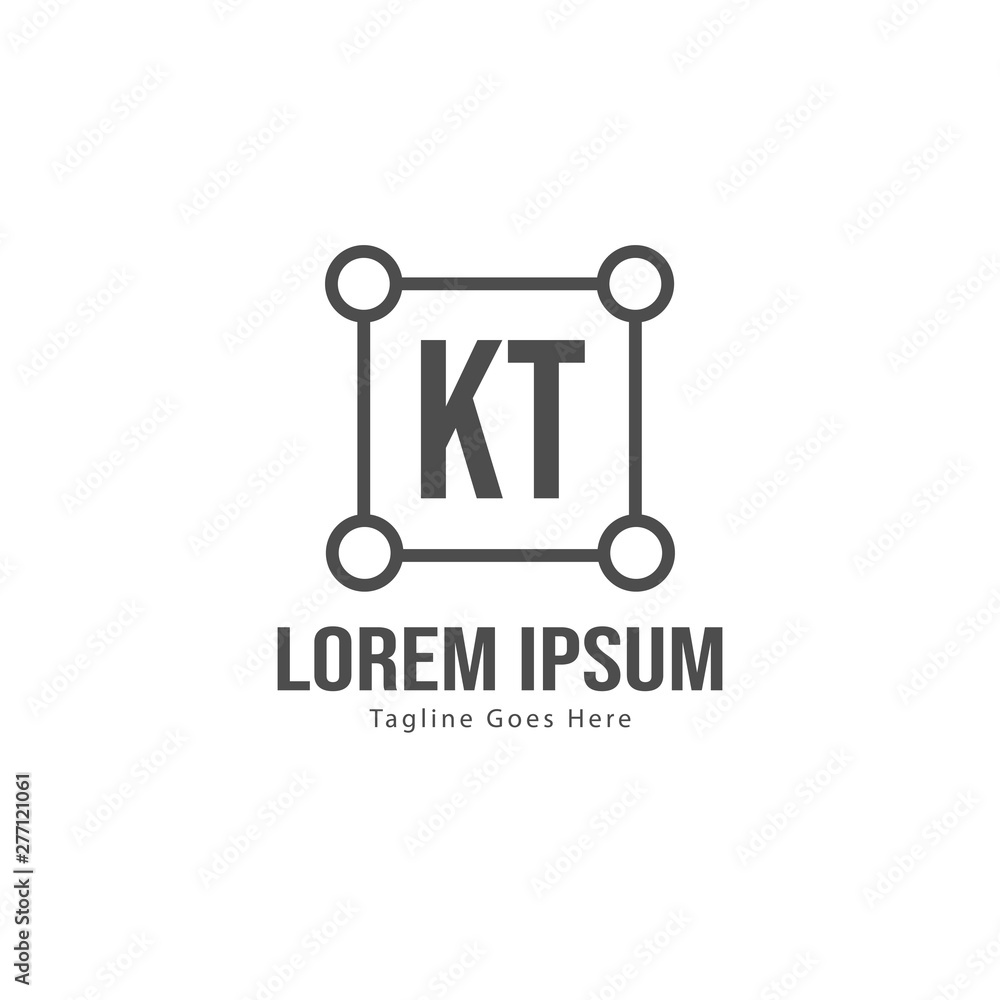 Initial KT logo template with modern frame. Minimalist KT letter logo vector illustration