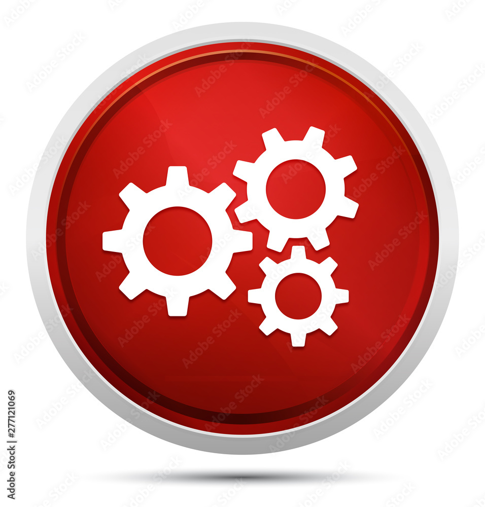 Settings gears icon Promo Red Round Button Settings gears icon Promo Red Round Button