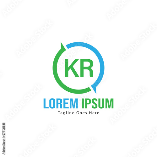 Initial KR logo template with modern frame. Minimalist KR letter logo vector illustration