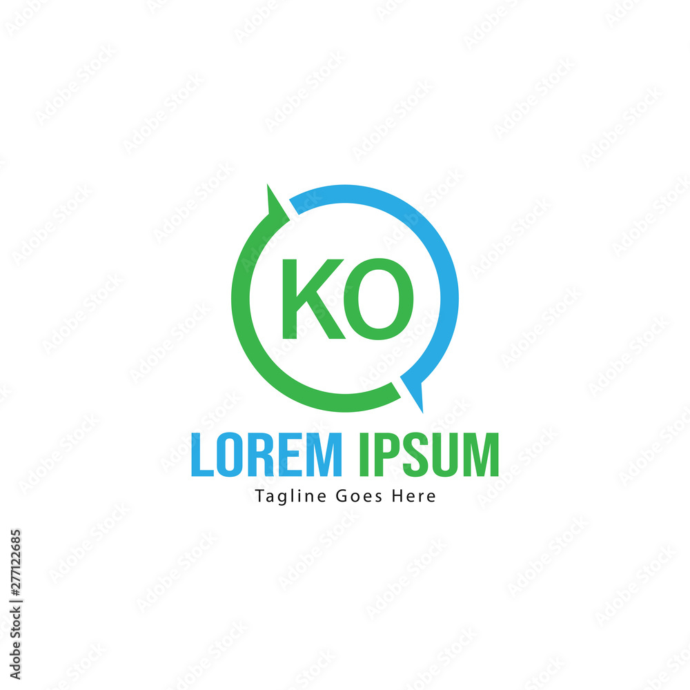 Initial KO logo template with modern frame. Minimalist KO letter logo vector illustration Initial KO logo template with modern frame. Minimalist KO letter logo vector illustration