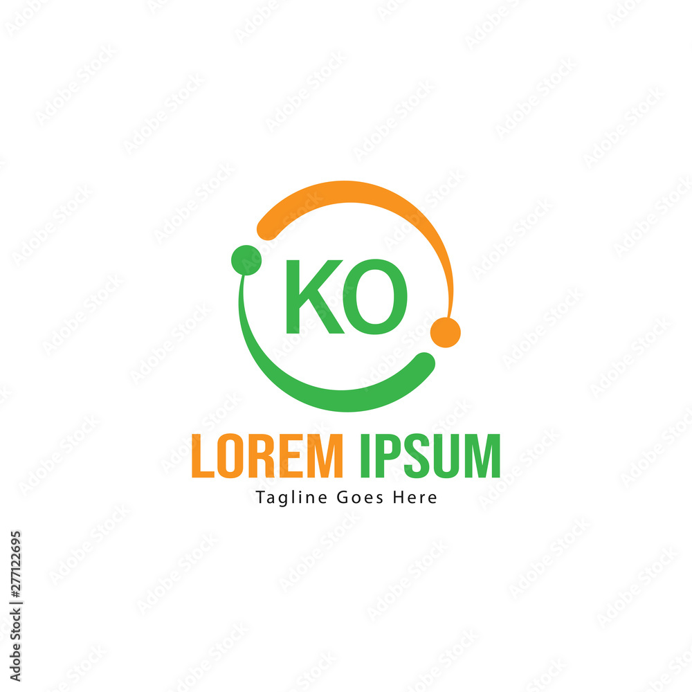 Initial KO logo template with modern frame. Minimalist KO letter logo vector illustration